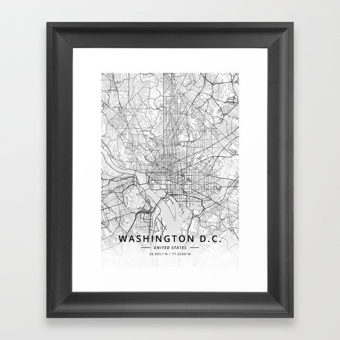 Washington D.C., United States - Light Map Framed Art Print