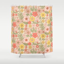 Retro 60s Floral Flower Power-Pastel on Cream  Shower Curtain