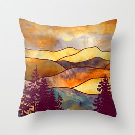 Mountains Landscape watercolor mixed media Throw Pillow