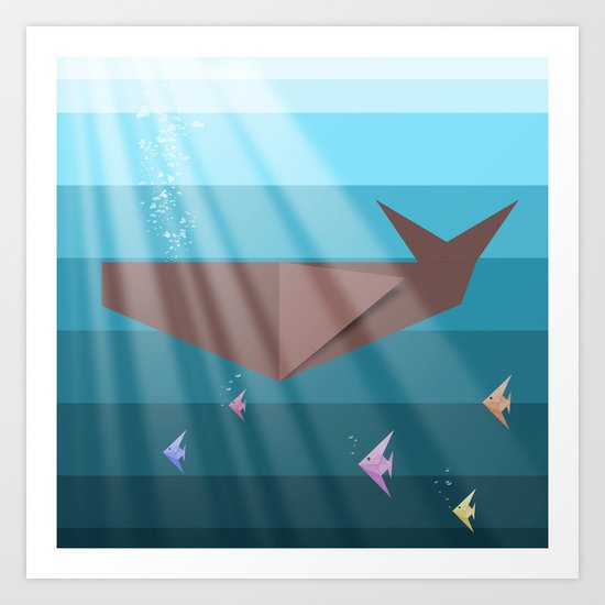 LIVING SEA (origami animals whales) Art Print