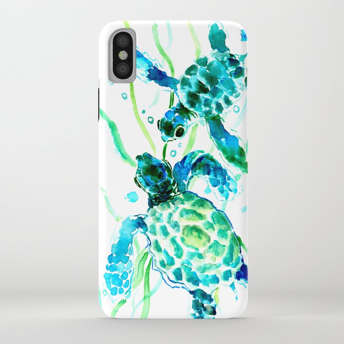 sea turtles, turquoise blue design iphone case