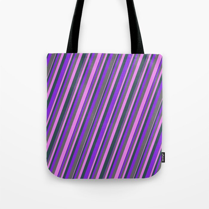 Purple, Dim Grey, Violet, and Dark Slate Gray Colored Lines/Stripes Pattern Tote Bag
