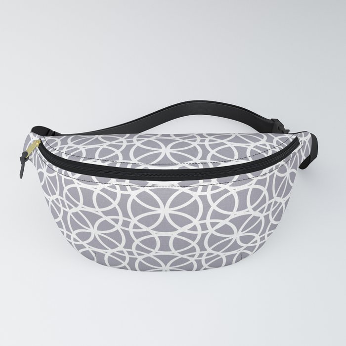 Pantone Lilac Gray and White Rings Circle Heaven, Overlapping Ring Design Fanny Pack