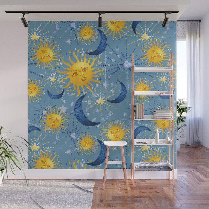 Sun Moon and Stars pattern Wall Mural