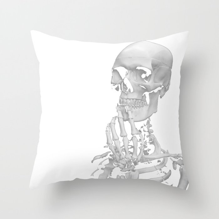 Thinking Skeleton (Black and White) Throw Pillow