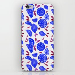 Watercolor lemons - blue and purple iPhone Skin