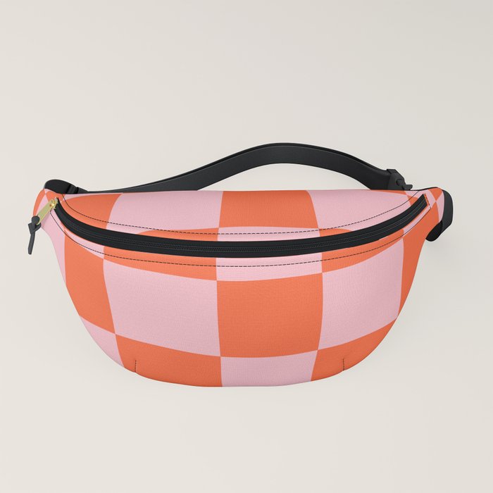 Abstract Checker Pattern 221 Orange and Pink Fanny Pack