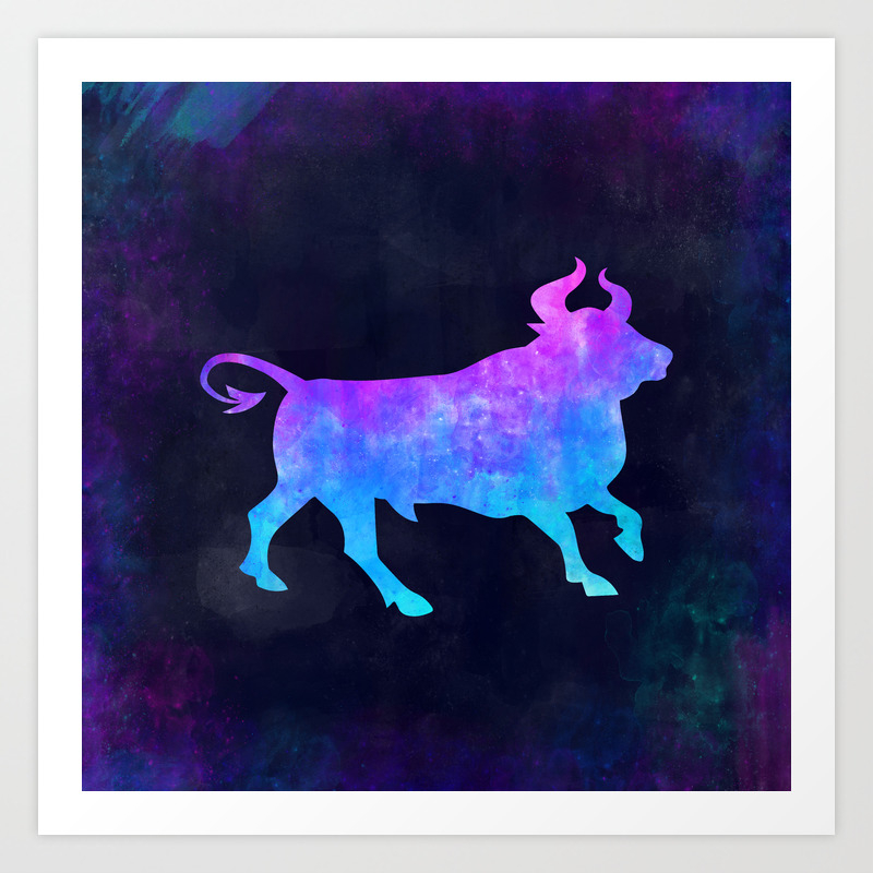 Bull In Space Animal Graphic Art Watercolor Canvas Painting
