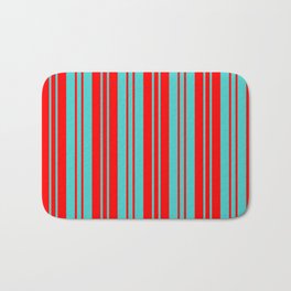 [ Thumbnail: Turquoise & Red Colored Lines Pattern Bath Mat ]