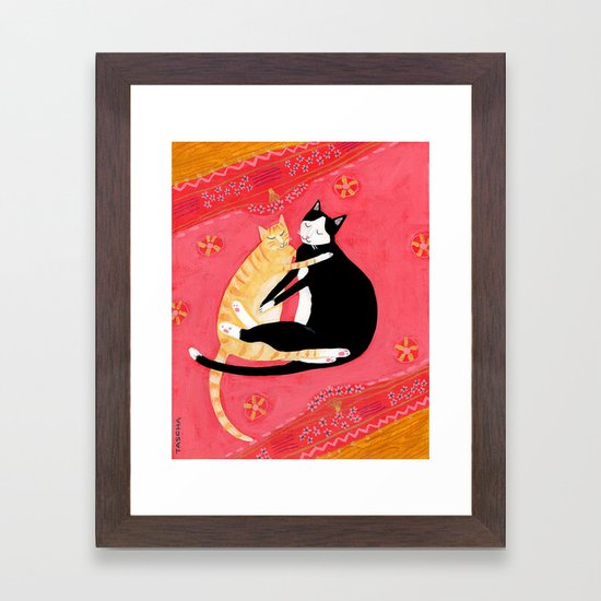 Cats On A Rug Tuxedo Cat And Orange Tabby By Tascha Framed Art