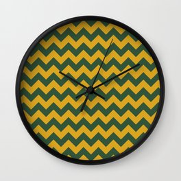 Goldenrod and Dark Emerald Green Chevrons Wall Clock