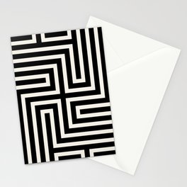 Geometric Mid Century Modern Maze - Black & White Stationery Card