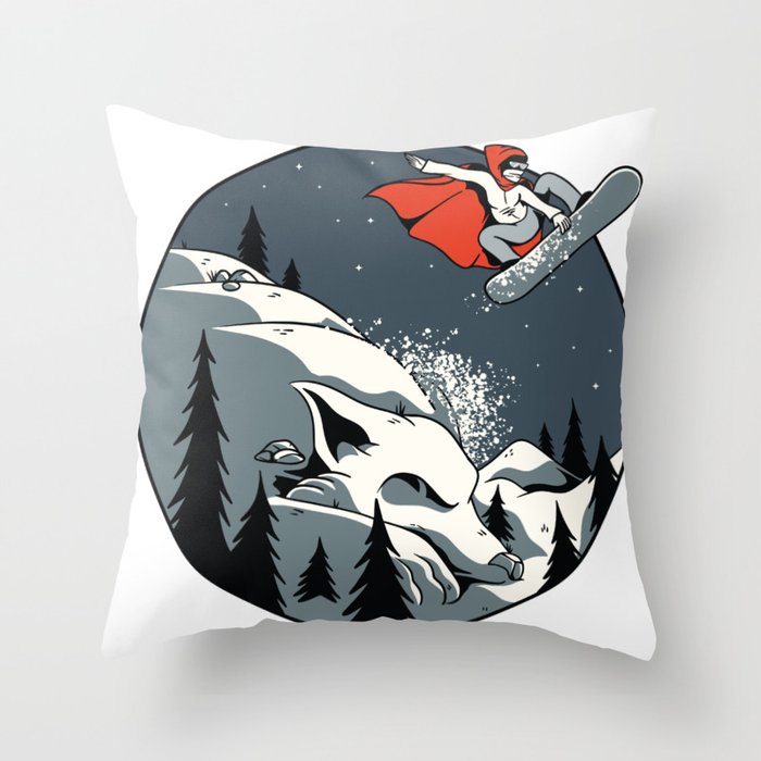 Red Hood Snowboard Throw Pillow