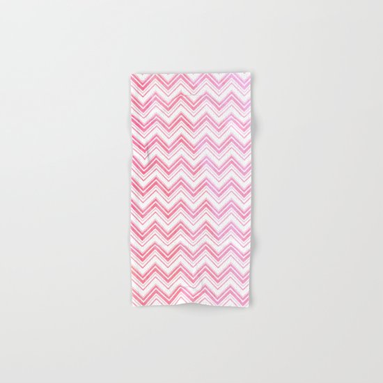 Chevron pattern pink watercolor on white #Society6 Hand & Bath Towel