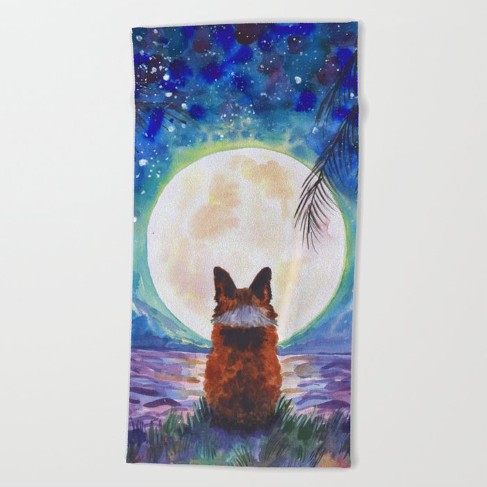 Corgi - full moon meditation  Beach Towel