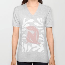 Beach Nude on Very Peri Lavender with Ocean Seagrass Leaves Matisse Inspired V Neck T Shirt