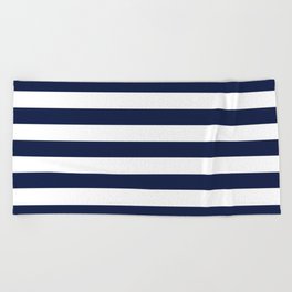 Nautical Navy Blue and White Stripes Beach Towel