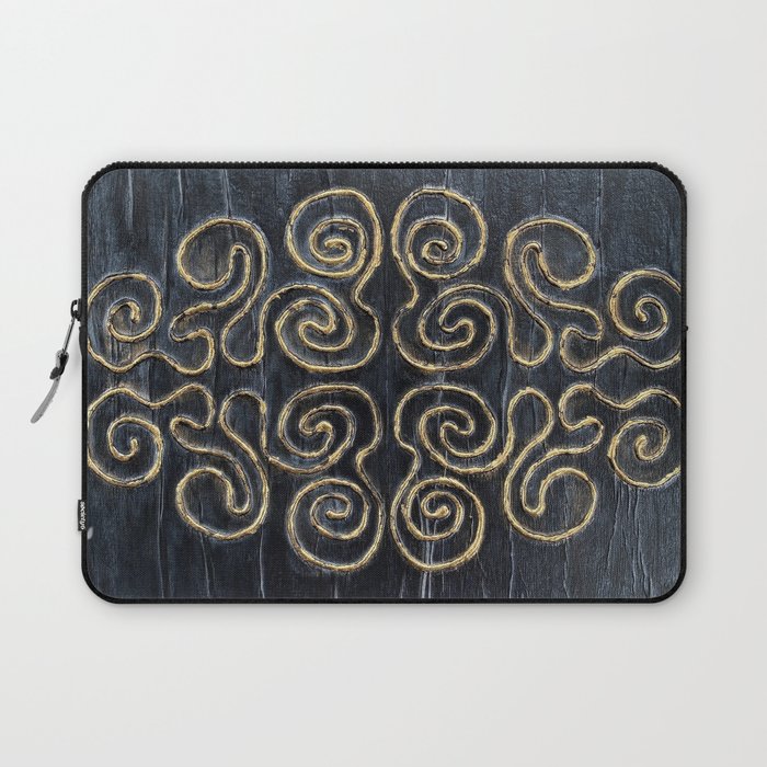 Ornate Black and Gold Scroll Art Laptop Sleeve