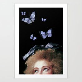 Portrait Vintage Painting, Altered Art Noble Woman and Butterflies .   Art Print
