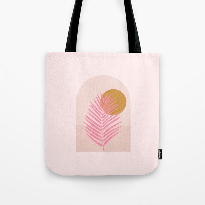 Window Arch | 02 - Palm Leaf Sun And Ocean Pink Tote Bag