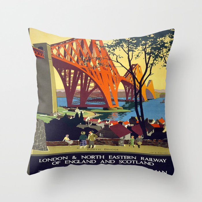 Vintage poster - Forth Bridge Throw Pillow