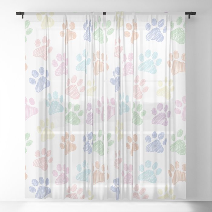 Colorful Paws doodle seamless pattern. Digital Illustration Background. Sheer Curtain