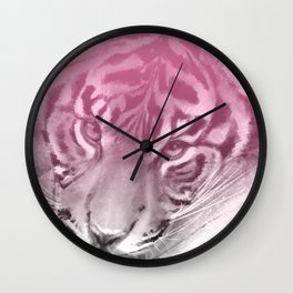 Tiger - Pink Wall Clock | Black, Pink, Realism, Face, Eyes, Digital, White, Other, Stripes, Jaycejvr 