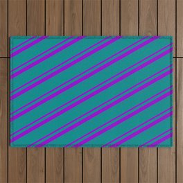 [ Thumbnail: Dark Cyan & Dark Violet Colored Lines/Stripes Pattern Outdoor Rug ]