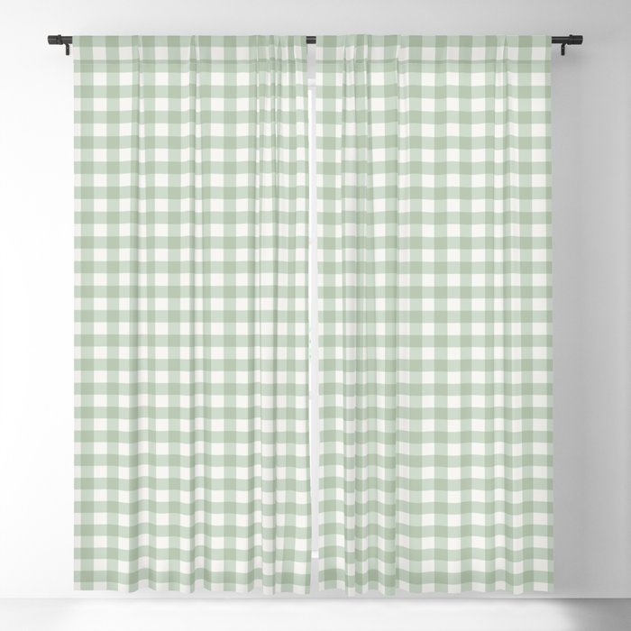 Gingham Plaid Pattern - Sage Green Blackout Curtain