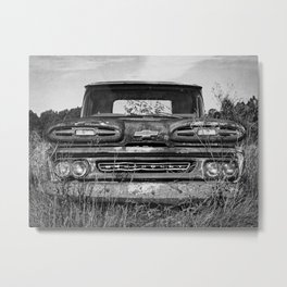 Vintage Truck Black and White Photography Metal Print