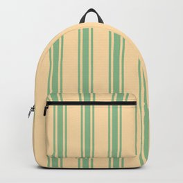 [ Thumbnail: Tan and Dark Sea Green Colored Lined Pattern Backpack ]