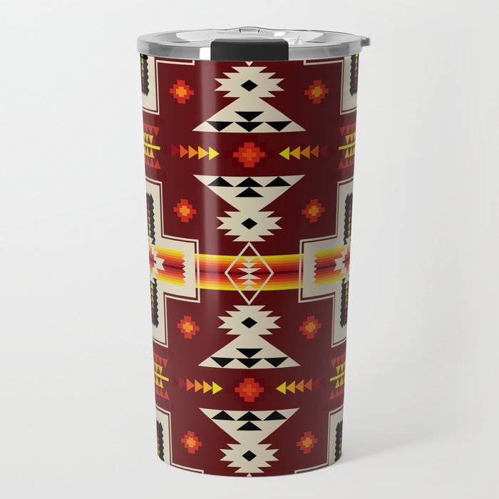 Tribal Cross Camp Fire Burgundy Blanket Pattern Travel Mug