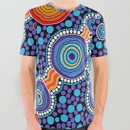 Authentic Aboriginal Art - The Journey Blue All Over Graphic Tee
