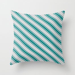 [ Thumbnail: Light Gray & Teal Colored Lined Pattern Throw Pillow ]