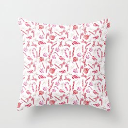 Peppermint Everything Holiday in White Background Throw Pillow