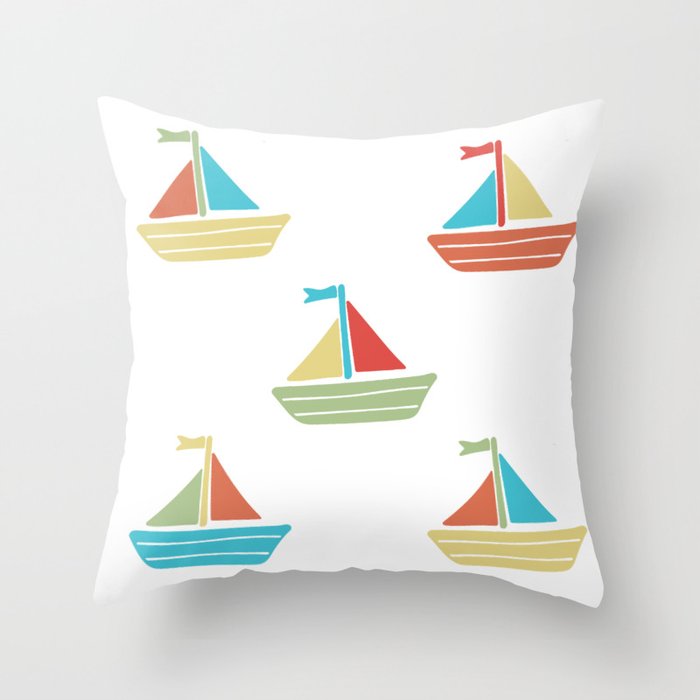 Cute colorful retro sailboats Throw Pillow