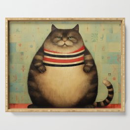 Chubby Cat on a Red Table Serving Tray