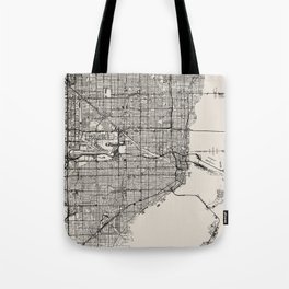 USA, Miami - City Map - Black and White Aesthetic Tote Bag