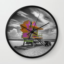 MIAMI BEACH Florida Flair Wall Clock | Coast, Lifeguard, Hut, Sea, Lifeguardtower, Modern, Black And White, Beach, Typicalflorida, Summer 