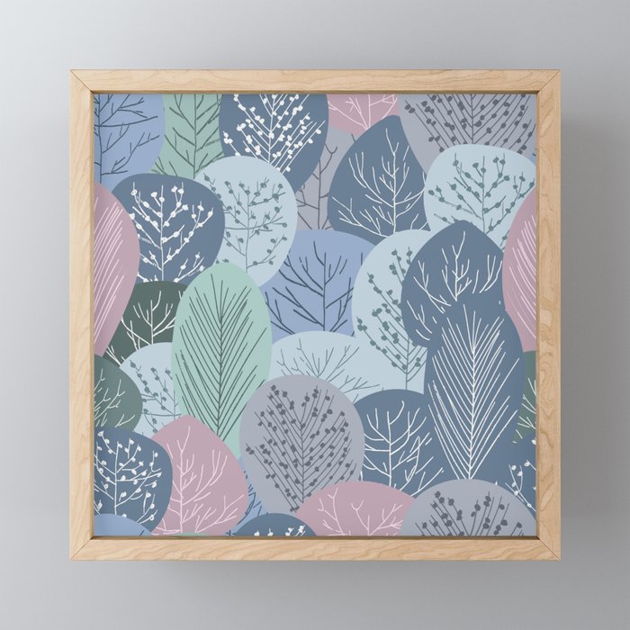 Forest Woodland Trees, Blue and Pink, Floral Prints Framed Mini Art Print