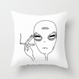 Smoking Alien Throw Pillow