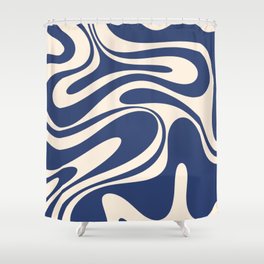 Retro Fantasy Swirl Abstract in Blue and Cream Shower Curtain