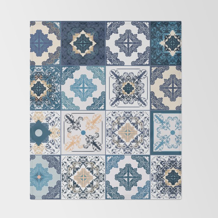 Traditional Ornate Decorative Color Tiles Azulejos In Portuguese Style Abstract Background Vector Hand Drawn Illustration Mediterranean Tiles Ceramic Tiles Throw Blanket By Mariia Society6