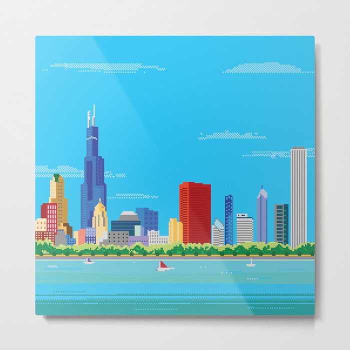 8-bit Pixel Chicago Skyline Metal Print