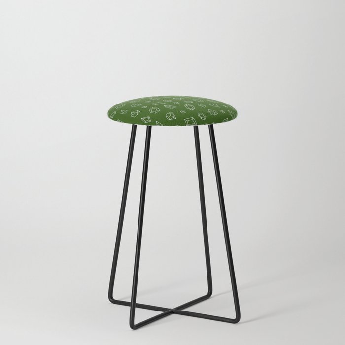 Green and White Gems Pattern Counter Stool