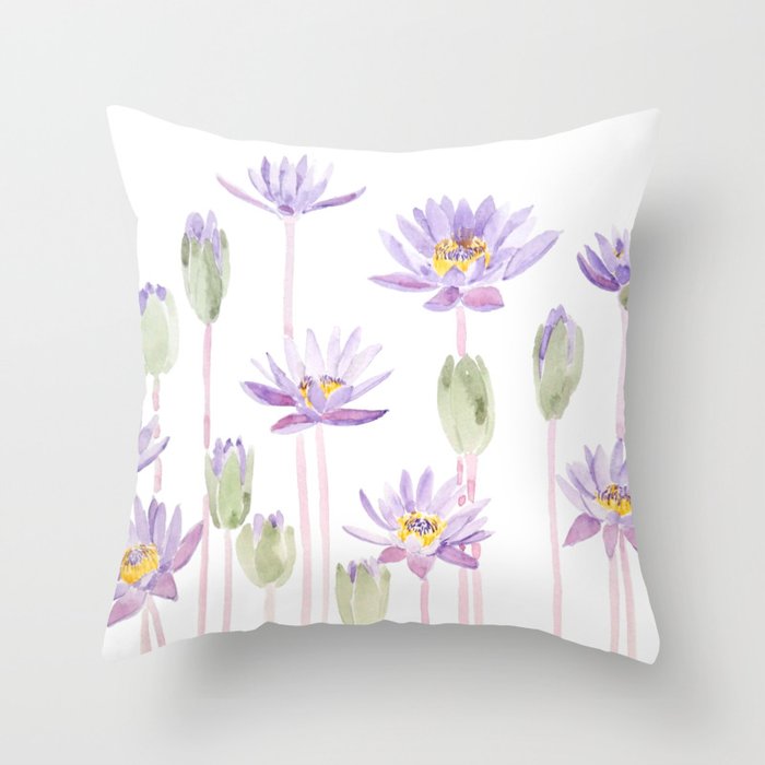 purple waterlily watercolor horizontal  Throw Pillow
