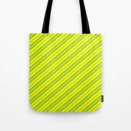 [ Thumbnail: Green and Yellow Colored Stripes/Lines Pattern Tote Bag ]