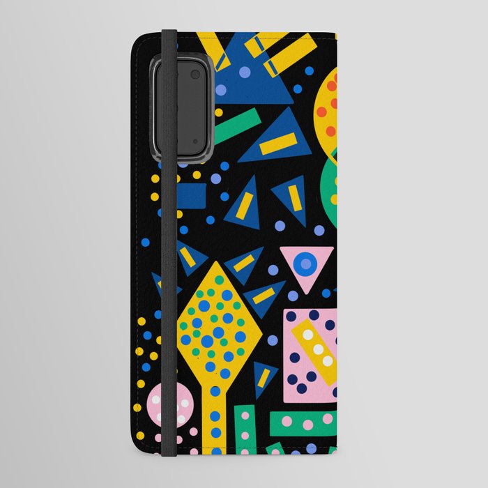 Black Abstract Pattern Terrazzo with dots and geometric shapes Android Wallet Case