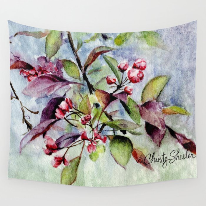 Branch With Blossoms Watercolor Wall Tapestry