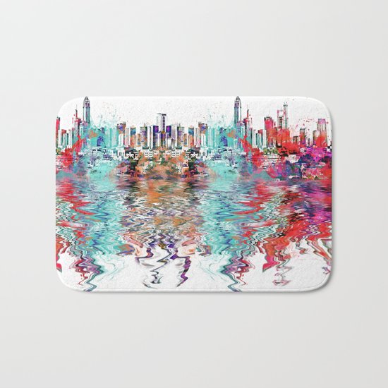 Utopia mixed media city art Bath Mat